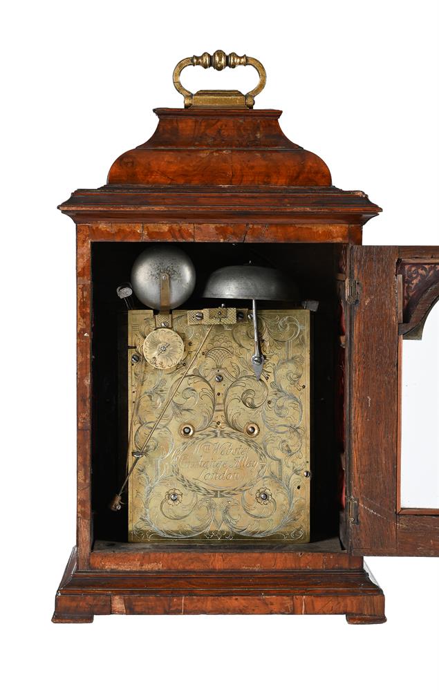 A FINE GEORGE II GILT BRASS MOUNTED WALNUT TABLE/BRACKET CLOCK WITH PULL-QUARTER REPEAT ON SIX BELLS - Image 2 of 4