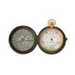 A GILT BRASS ANEROID POCKET WEATHER FORETELLER BOROMETER OR ‘WEATHER WATCH’