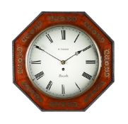 A WILLIAM IV BRASS INLAID MAHOGANY FUSEE DIAL WALL TIMEPIECE WITH OCTAGONAL SURROUND
