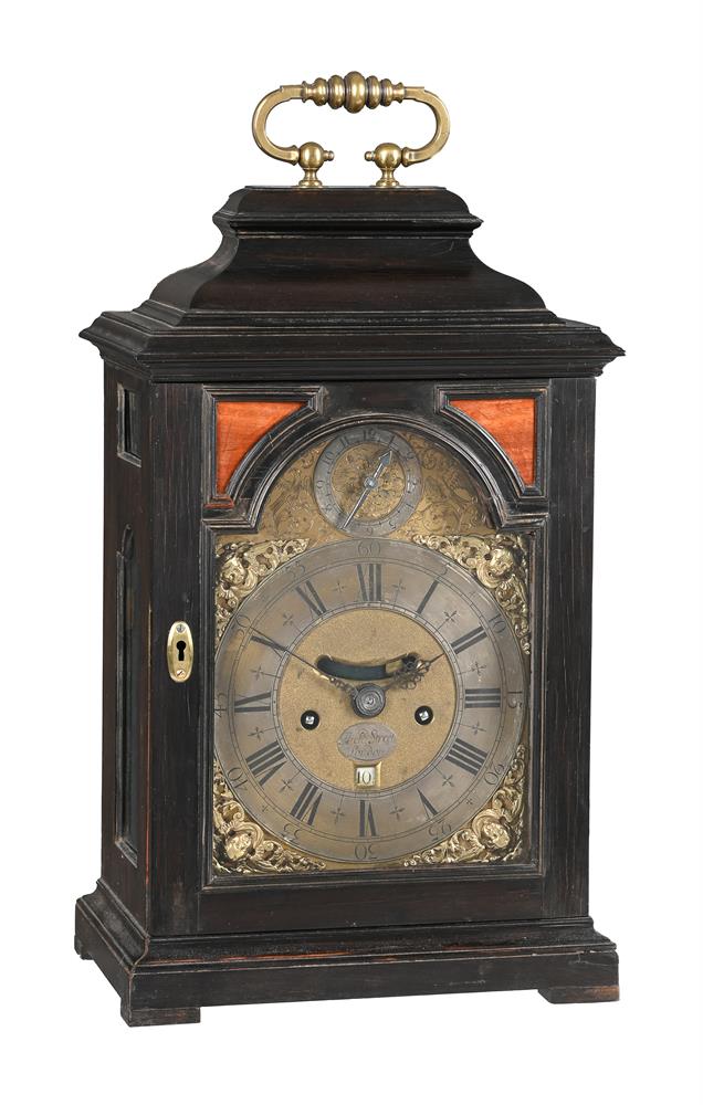 Y AN INTERESTING QUEEN ANNE EBONY TABLE/BRACKET CLOCK