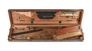 Y A FRENCH WALNUT-CASED PART SET OF NAVAL ARCHITECT OR CARTOGRAPHERS DRAWING INSTRUMENTS