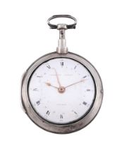 A GEORGE III SILVER PAIR-CASED VERGE QUARTER-REPEATING POCKET WATCH WITH SWEEP CALENDAR