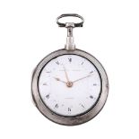 A GEORGE III SILVER PAIR-CASED VERGE QUARTER-REPEATING POCKET WATCH WITH SWEEP CALENDAR