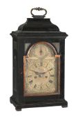 A FINE GEORGE II EBONISED TABLE/BRACKET CLOCK WITH PULL QUARTER-REPEAT ON SIX BELLS