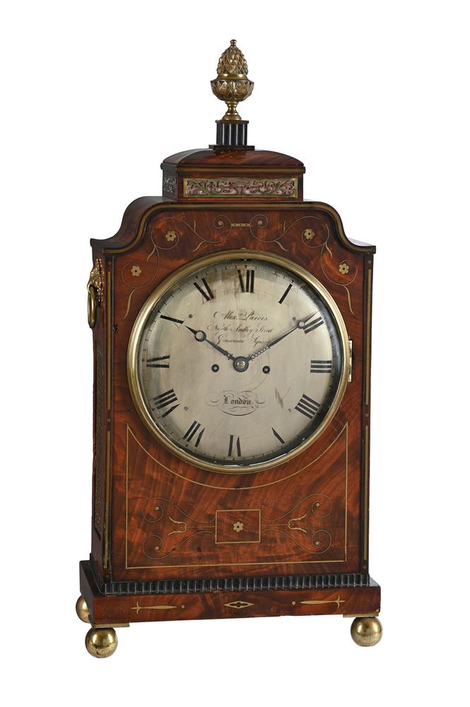 A GEORGE IV BRASS INLAID MAHOGANY QUARTER-CHIMING BRACKET CLOCK