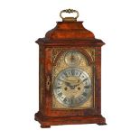 A FINE GEORGE II GILT BRASS MOUNTED WALNUT TABLE/BRACKET CLOCK WITH PULL-QUARTER REPEAT ON SIX BELLS