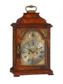 A FINE GEORGE II GILT BRASS MOUNTED WALNUT TABLE/BRACKET CLOCK WITH PULL-QUARTER REPEAT ON SIX BELLS