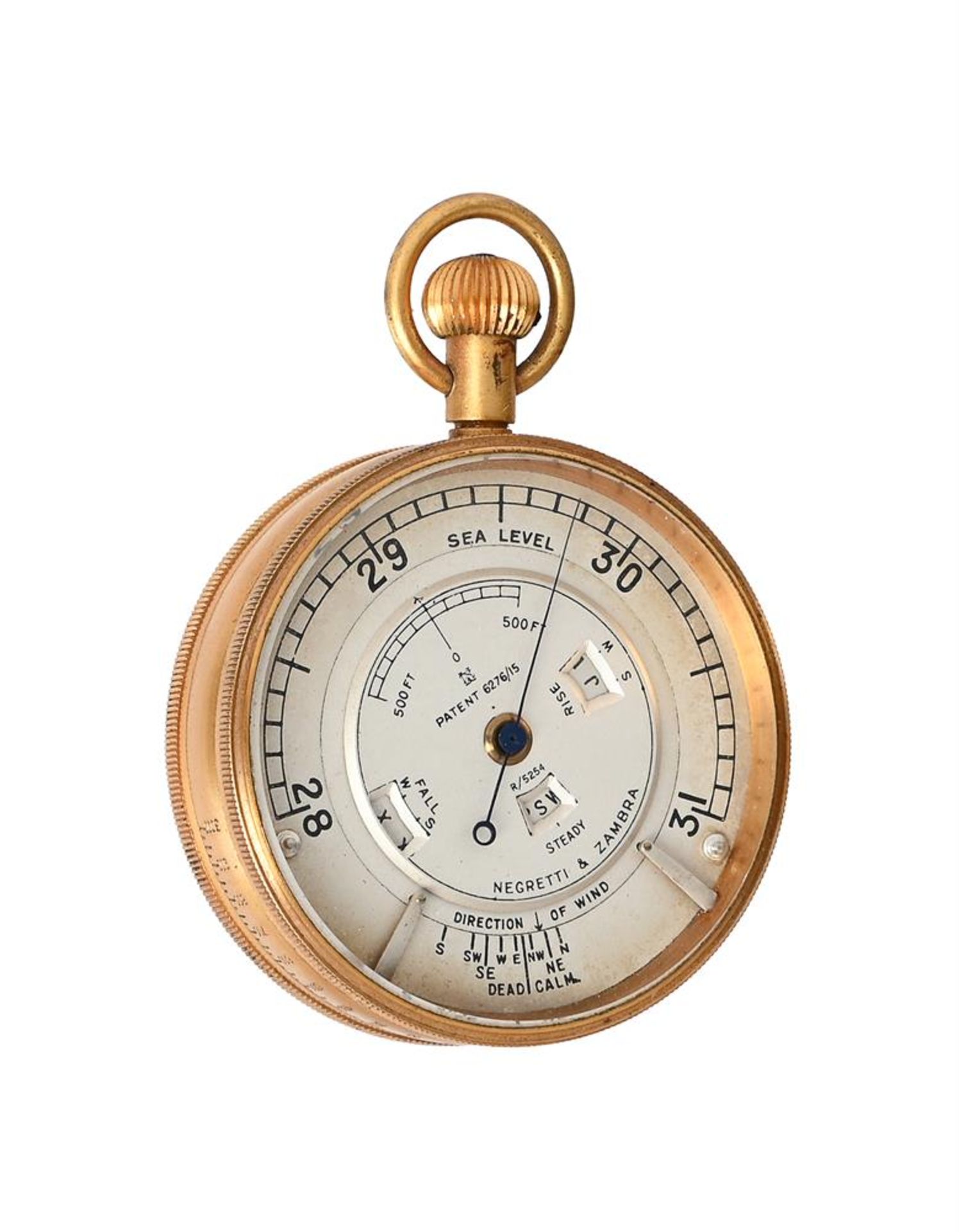 A GILT BRASS ANEROID POCKET WEATHER FORETELLER BOROMETER OR ‘WEATHER WATCH’ - Image 2 of 5