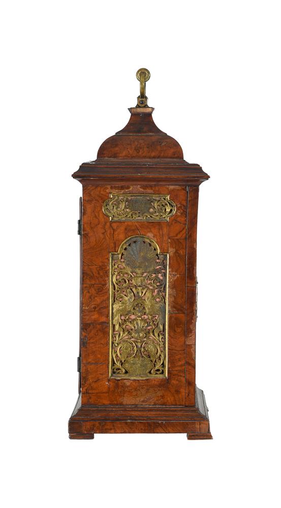 A FINE GEORGE II GILT BRASS MOUNTED WALNUT TABLE/BRACKET CLOCK WITH PULL-QUARTER REPEAT ON SIX BELLS - Image 4 of 4