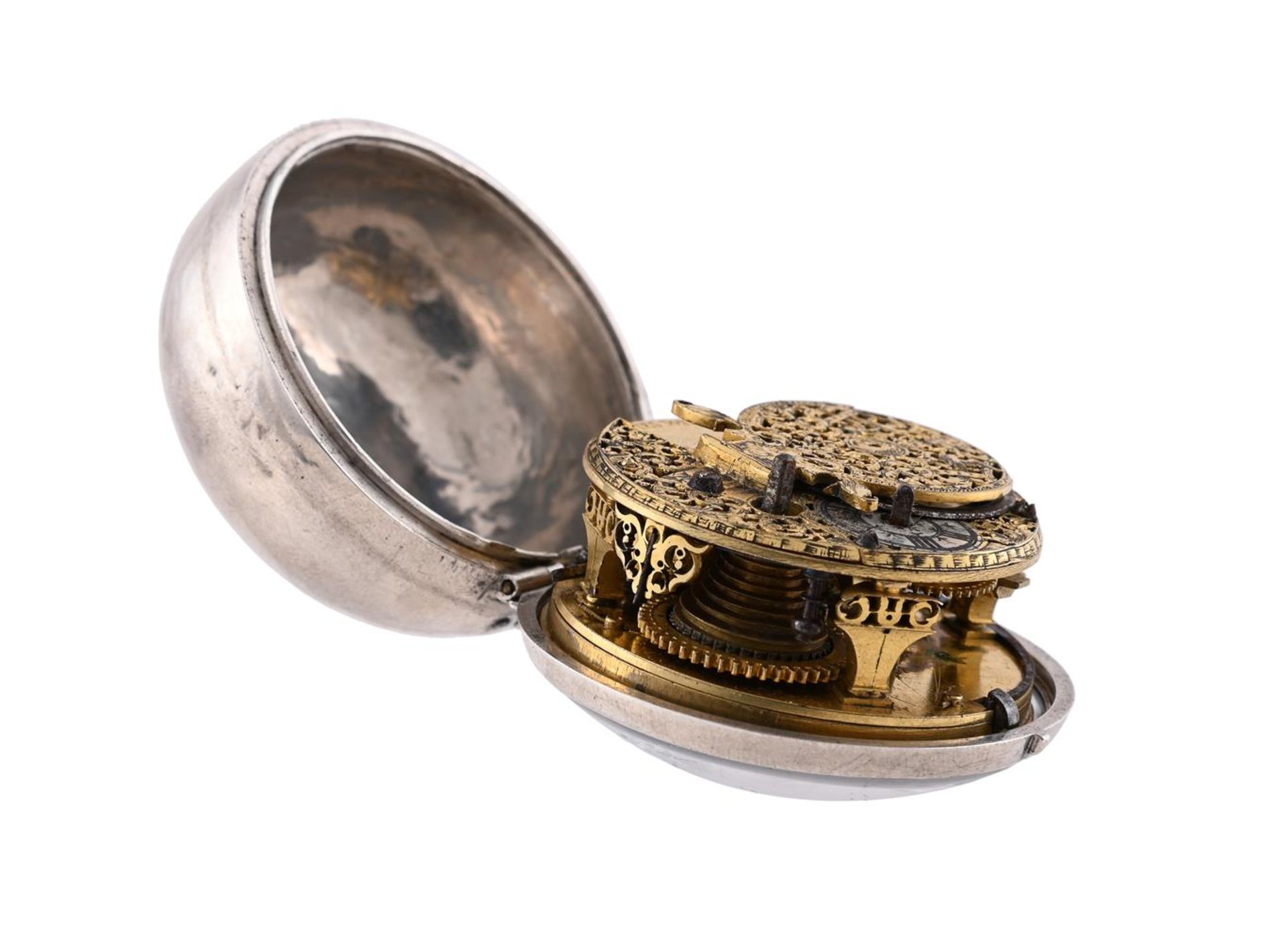 A RARE PROVINCIAL SILVER LARGER PAIR-CASED VERGE POCKET WATCH WITH CHAMPLEVE DIAL - Image 4 of 5