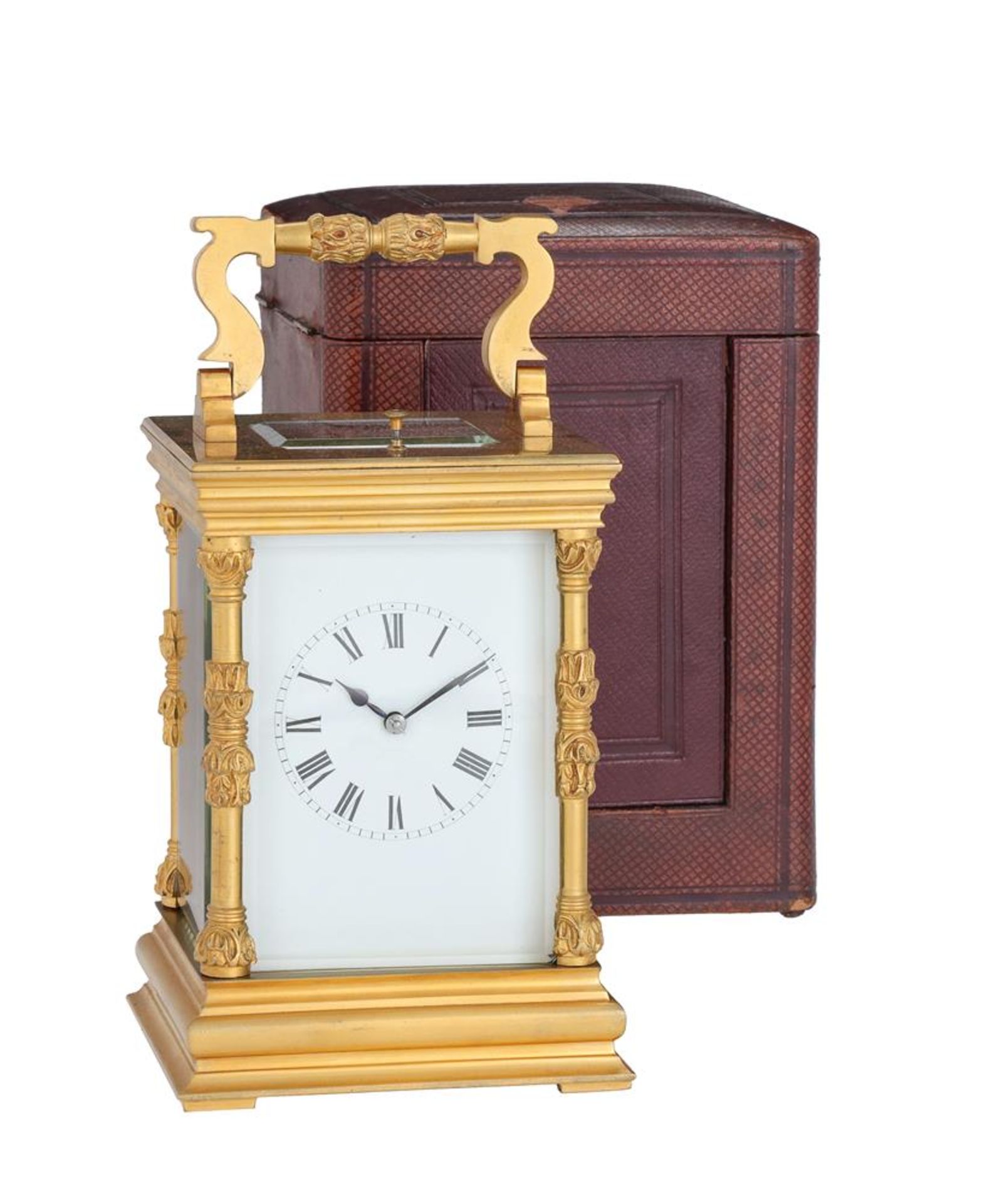 A FRENCH GILT BRASS CARRIAGE CLOCK WITH PUSH-BUTTON REPEAT - Image 2 of 4