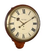 A GEORGE III MAHOGANY FUSEE DIAL TIMEPIECE WITH SIXTEEN-INCH WOODEN DIAL