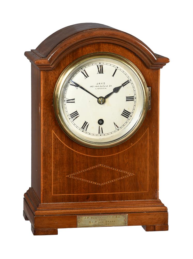 AN EDWARDIAN INLAID MAHOGANY SMALL FUSEE MANTEL/BRACKET TIMEPIECE