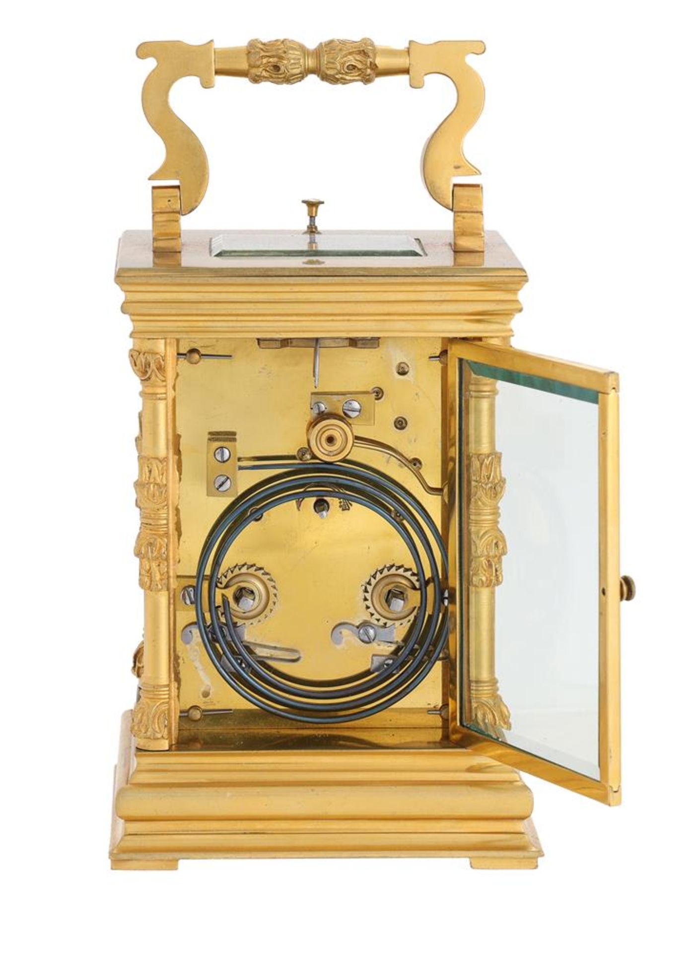 A FRENCH GILT BRASS CARRIAGE CLOCK WITH PUSH-BUTTON REPEAT - Image 4 of 4