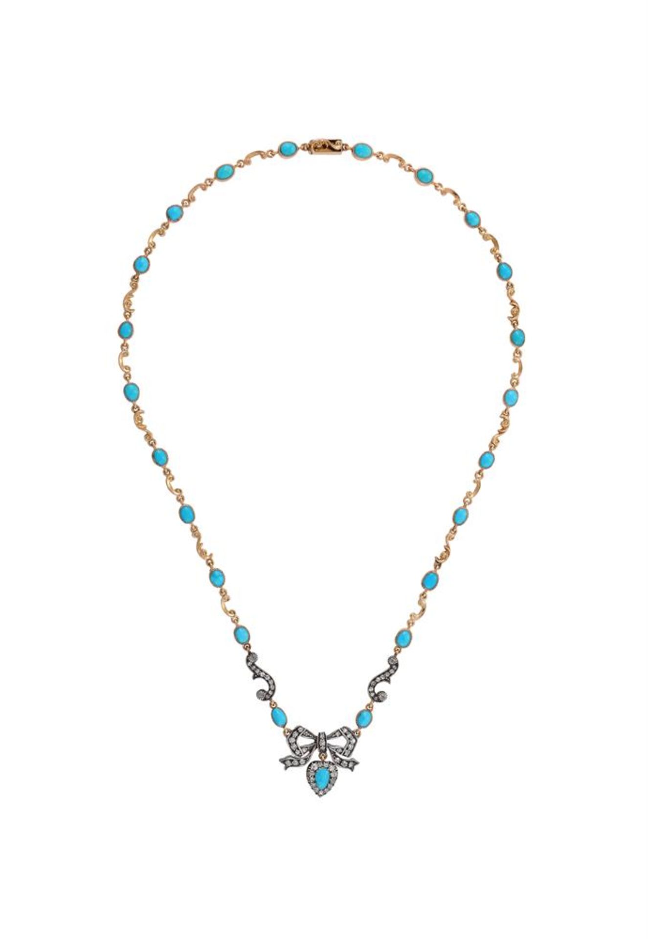 A TURQUOISE AND DIAMOND BOW NECKLACE