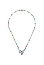 A TURQUOISE AND DIAMOND BOW NECKLACE