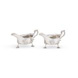 A PAIR OF GEORGE II IRISH SILVER SHAPED OVAL SAUCE BOATS