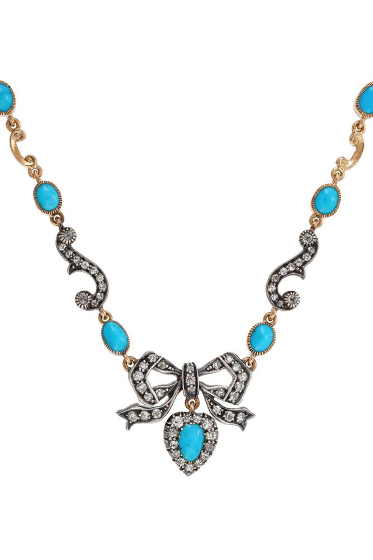 A TURQUOISE AND DIAMOND BOW NECKLACE - Image 2 of 3