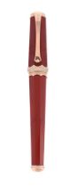 MONTEGRAPPA, PICCOLA DIAMANTI, A LIMITED EDITION GOLD COLOURED, DIAMOND AND RED RESIN FOUNTAIN PEN