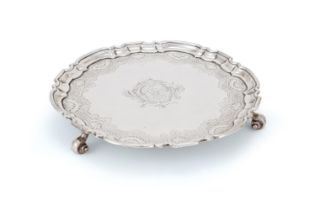 A GEORGE II SILVER SHAPED CIRCULAR SALVER