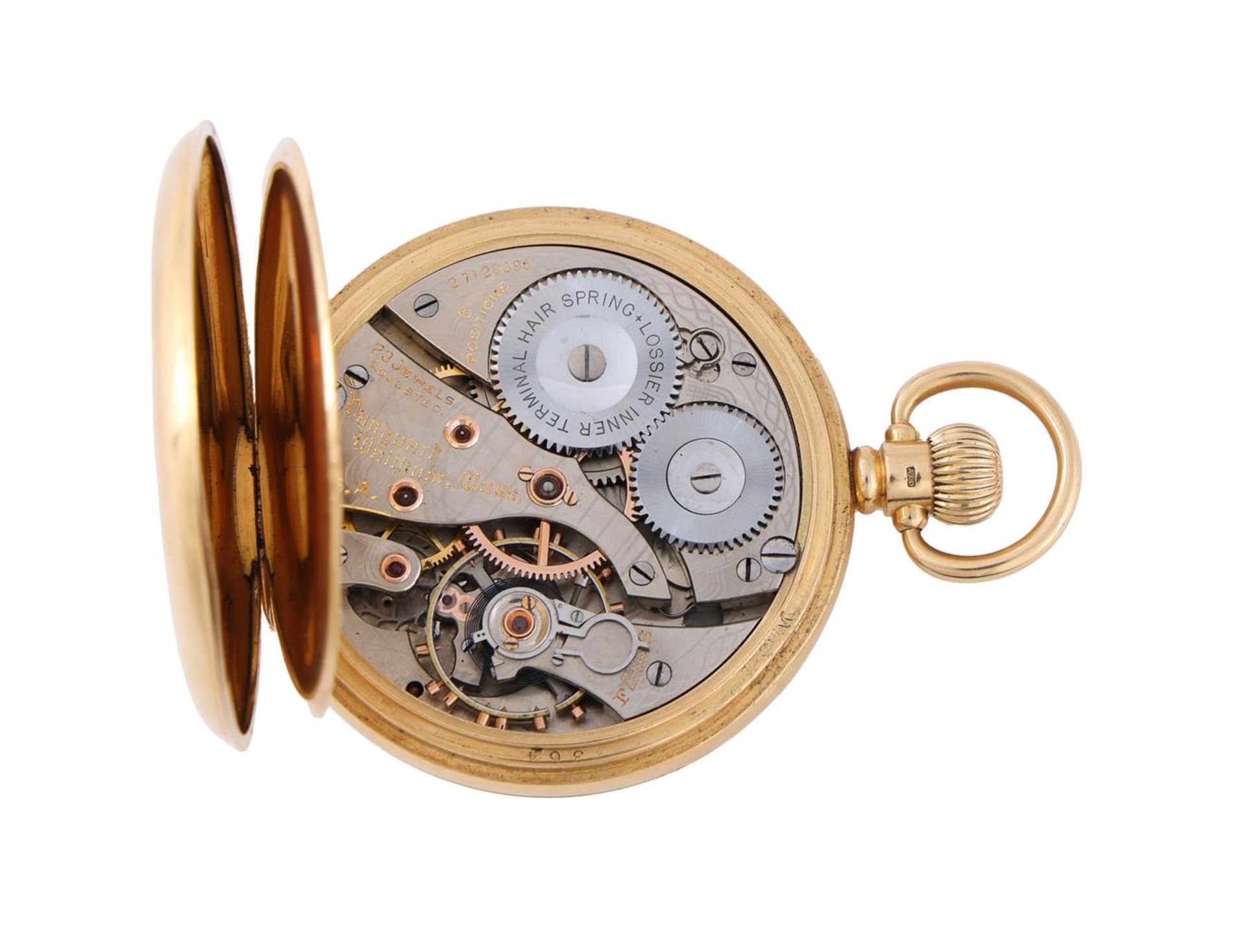 WALTHAM, U.S.A, AN 18 CARAT GOLD KEYLESS WIND OPEN FACE POCKET WATCH WITH UP/DOWN INDICATOR - Image 2 of 2