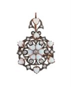 A LATE VICTORIAN DIAMOND AND OPAL CIRCULAR PENDANT/BROOCH, CIRCA 1890