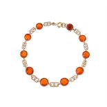 A 1920S AND LATER FIRE OPAL AND DIAMOND BRACELET