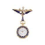 HENRY CAPT, GENEVEA SWISS GOLD, DIAMOND AND ENAMEL LADY'S KEYLESS WIND FOB WATCH