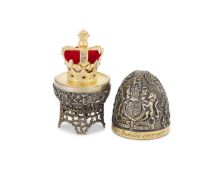 A SILVER GILT AND ENAMEL SURPRISE JUBILEE EGG