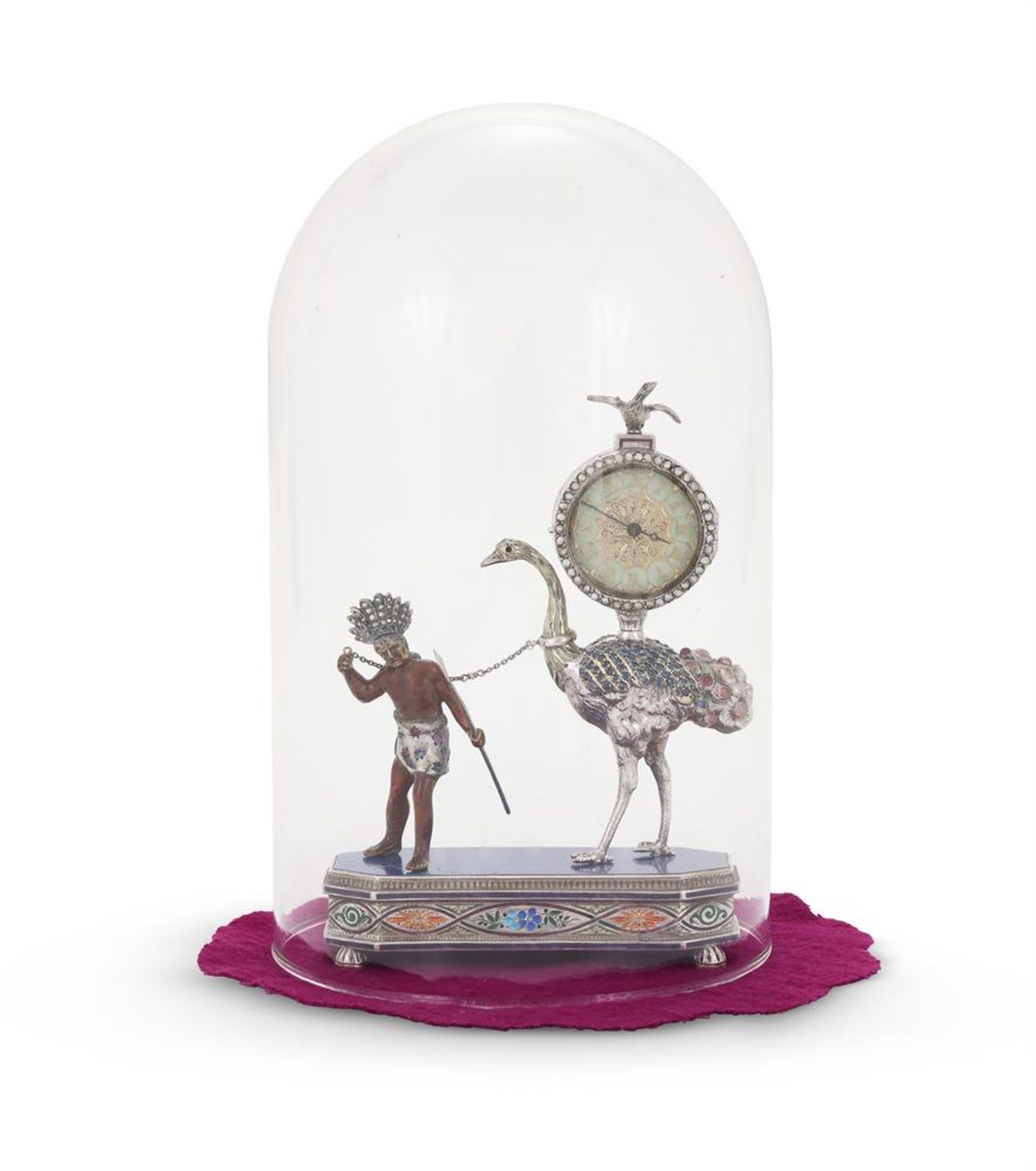 A SILVER, GEM SET AND ENAMEL DESK CLOCK - Image 4 of 4