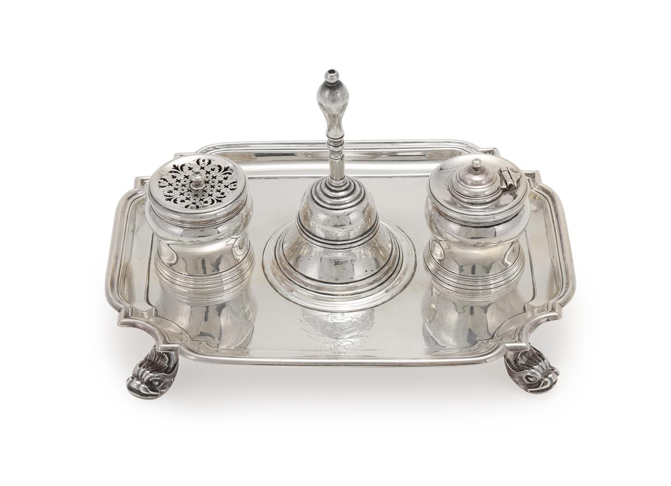 A GEORGE II SILVER SHAPED OBLONG INKSTAND - Image 2 of 3