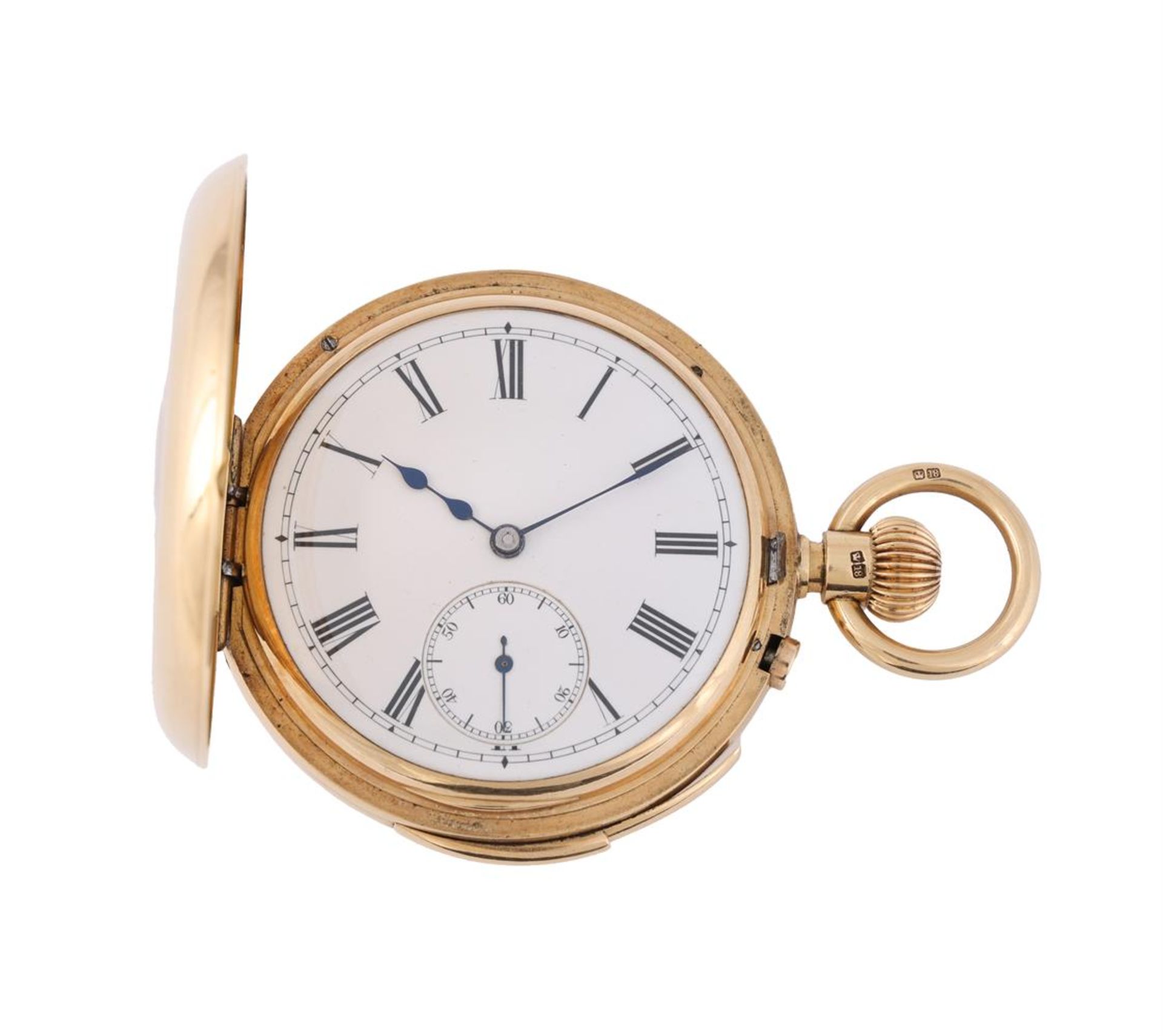 UNSIGNED, AN 18 CARAT GOLD KEYLESS WIND MINUTE REPEATER HALF HUNTER POCKET WATCH - Image 2 of 4