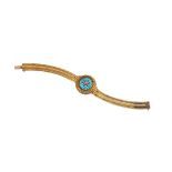 A MID VICTORIAN GOLD, TURQUOISE AND DIAMOND BRACELET