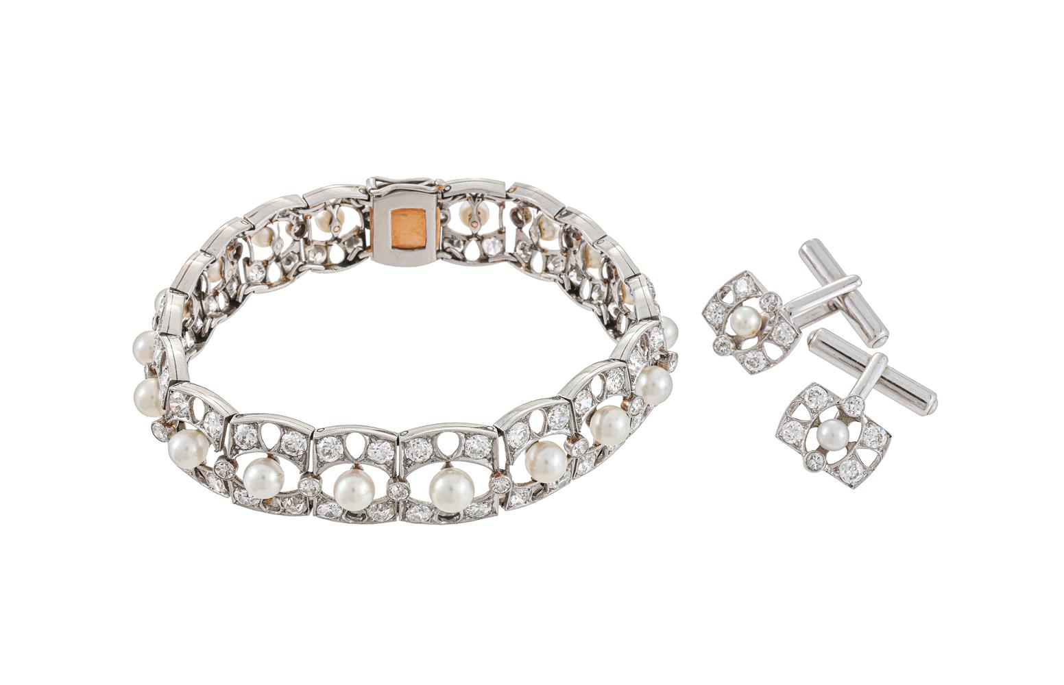 A 1930S DIAMOND AND CULTURED PEARL BRACELET - Image 2 of 2