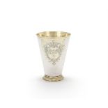 A RUSSIAN SILVER AND SILVER GILT MARRIAGE BEAKER