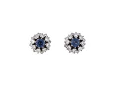 A PAIR OF DIAMOND AND SAPPHIRE CLUSTER STUDS