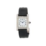 Y CARTIER, TANK, A LADY'S 18 CARAT WHITE GOLD AND DIAMOND WRIST WATCH