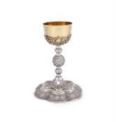 A GERMAN 18TH CENTURY SILVER AND SILVER GILT CHALICE