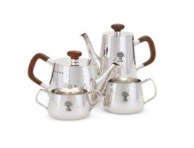 A SILVER MODERNIST FOUR PIECE OVAL TEA AND COFFEE SET