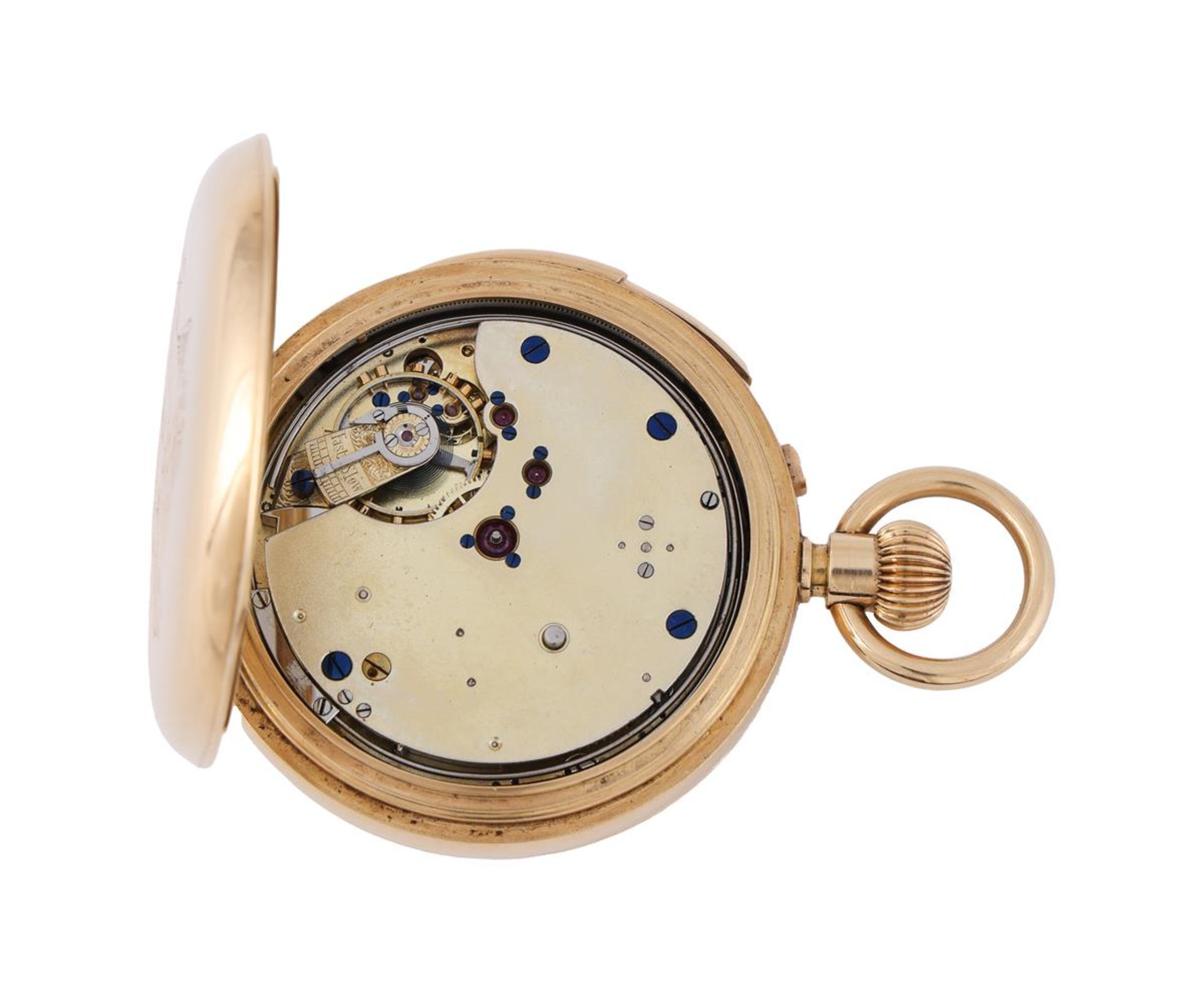 UNSIGNED, AN 18 CARAT GOLD KEYLESS WIND MINUTE REPEATER HALF HUNTER POCKET WATCH - Image 4 of 4