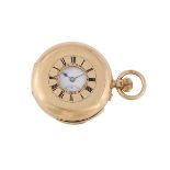 UNSIGNED, AN 18 CARAT GOLD KEYLESS WIND MINUTE REPEATER HALF HUNTER POCKET WATCH
