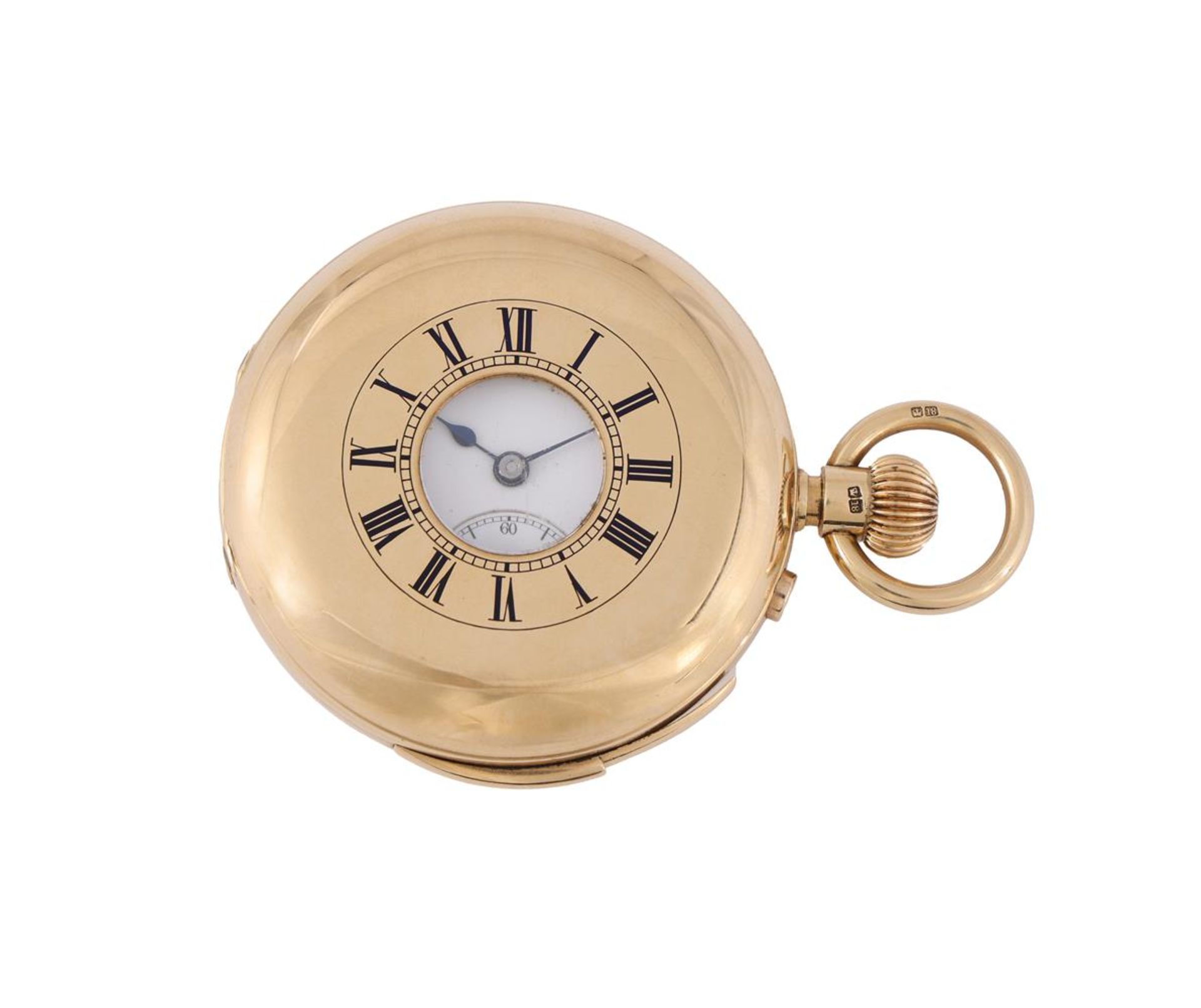 UNSIGNED, AN 18 CARAT GOLD KEYLESS WIND MINUTE REPEATER HALF HUNTER POCKET WATCH