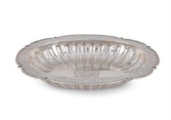AN EARLY 18TH CENTURY LIEGE SILVER SHAPED OVAL BAPTISMAL BOWL