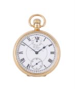 WALTHAM, U.S.A, AN 18 CARAT GOLD KEYLESS WIND OPEN FACE POCKET WATCH WITH UP/DOWN INDICATOR