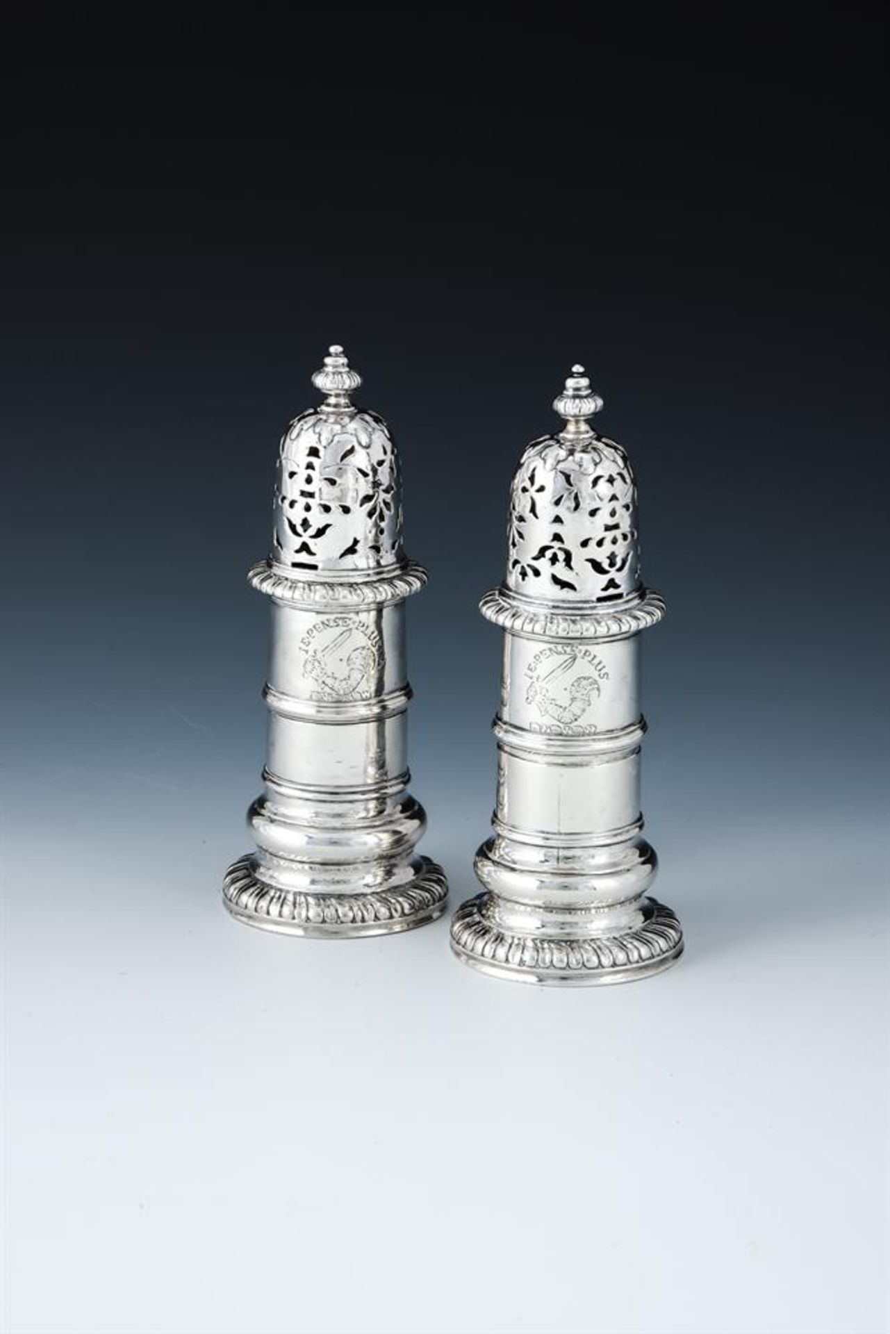 A PAIR OF QUEEN ANNE SCOTTISH SILVER LIGHTHOUSE CASTERS - Image 2 of 3