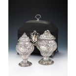 TWO CASED GEORGE III SILVER TEA CADDIES