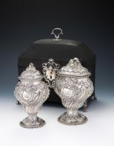 TWO CASED GEORGE III SILVER TEA CADDIES