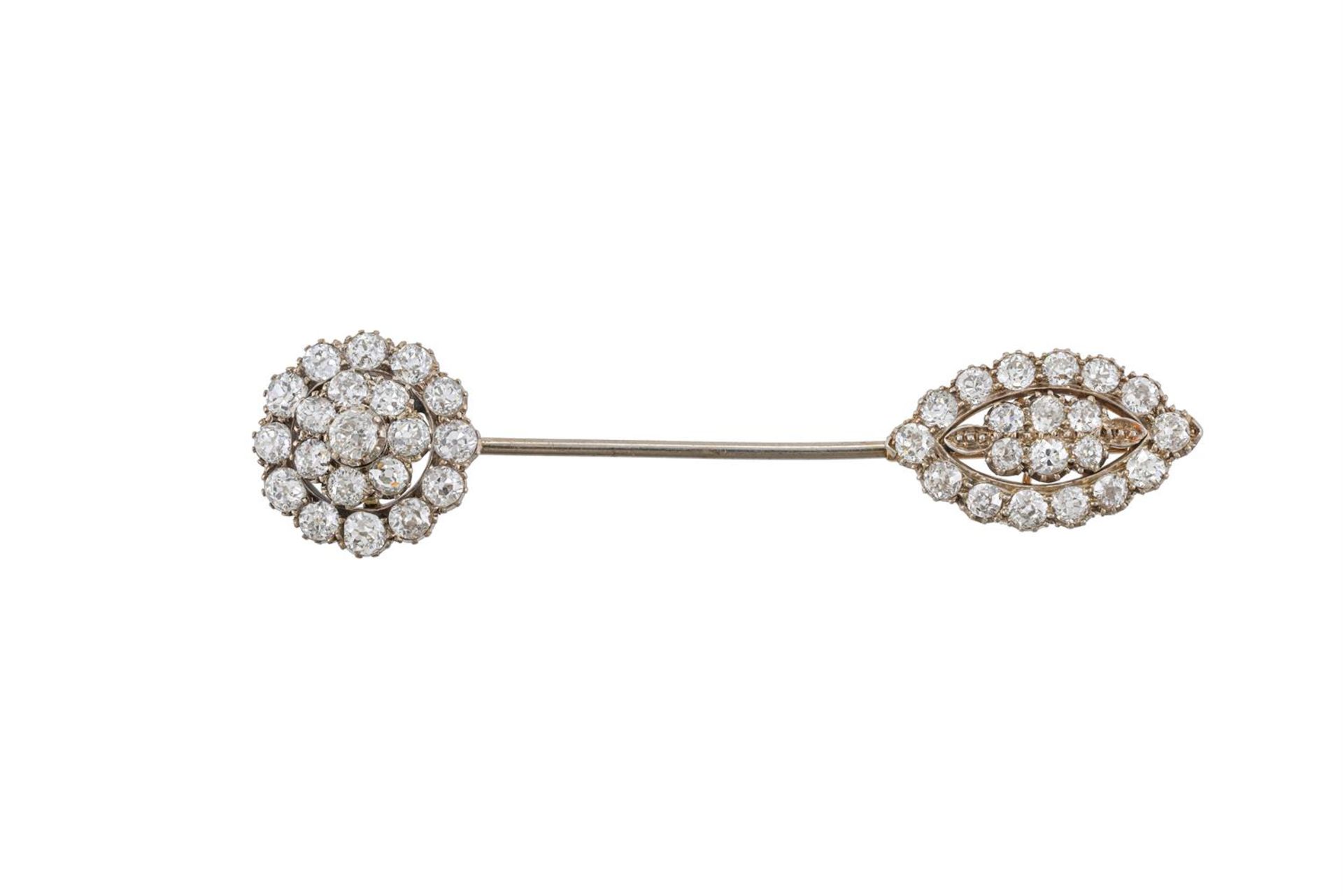 A DIAMOND DOUBLE CLUSTER JABOT PIN