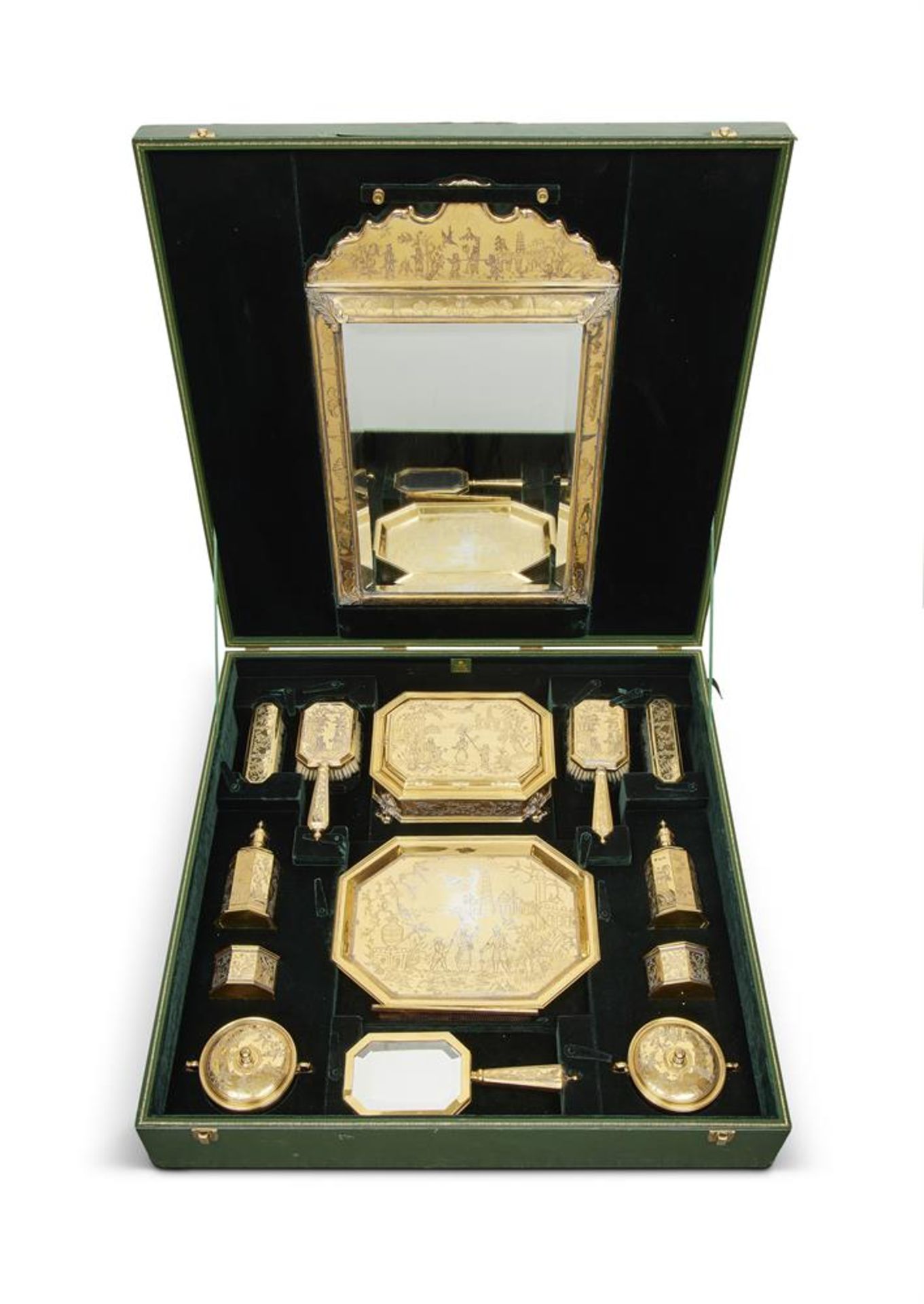 Y A CASED SILVER GILT TOILET SET - Image 3 of 3