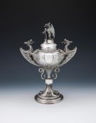 A VICTORIAN SILVER TWIN HANDLED TROPHY CUP AND COVER